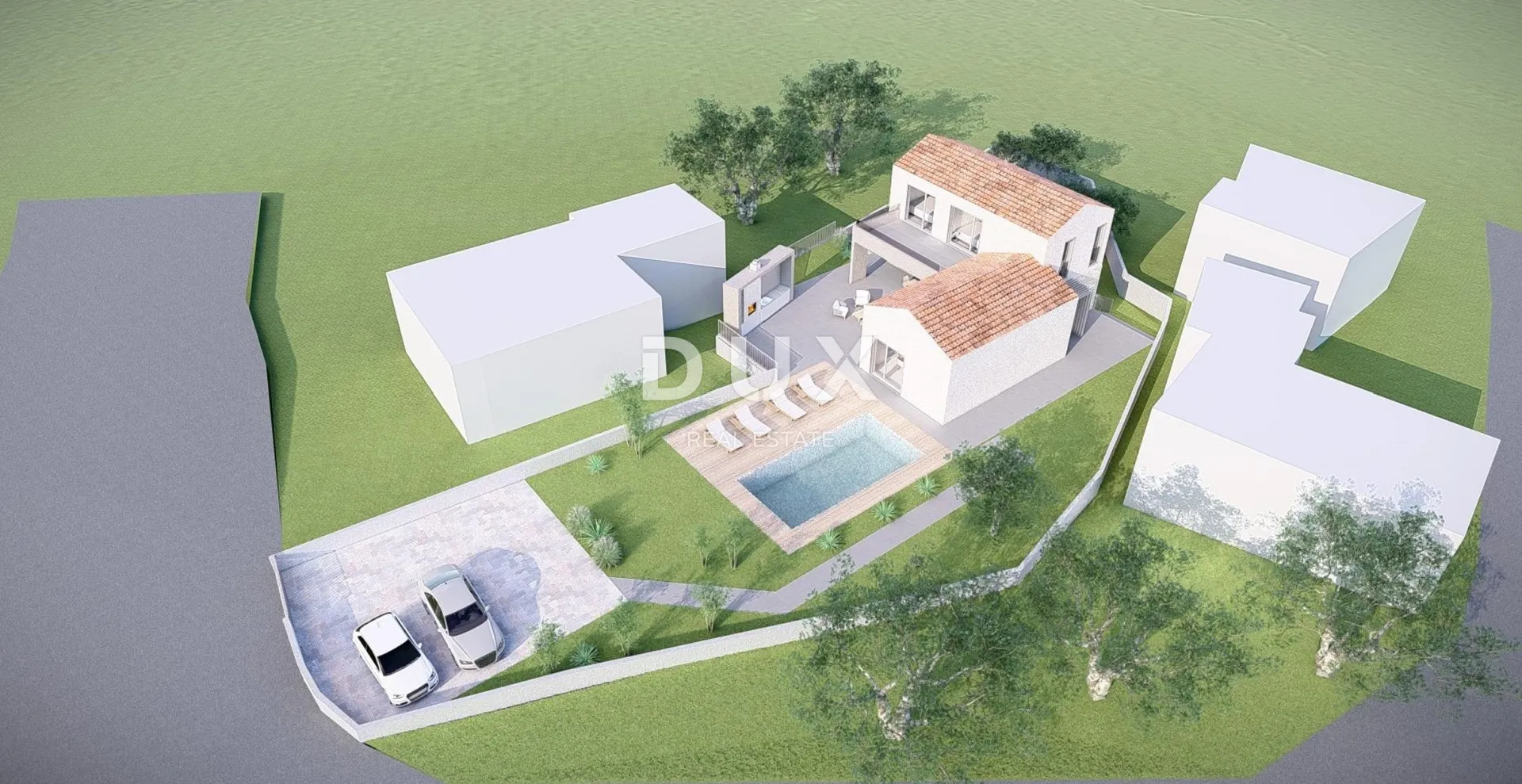 otok krk, vrbnik (okolica) - građevinsko zemljište 916 m2 s projektom za kuću s bazenom - slika 5