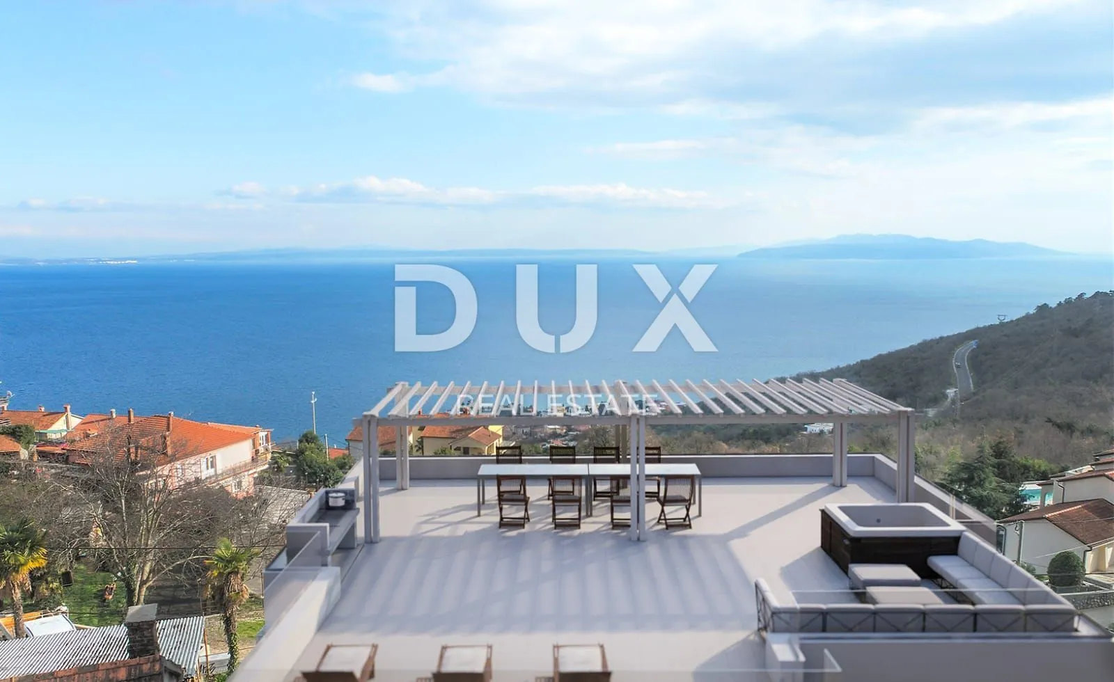OPATIJA, BREGI - stan u prizemlju 70m2 s panoramskim pogledom na more i bazenom + okućnica 150m2 - Bregi, Matulji