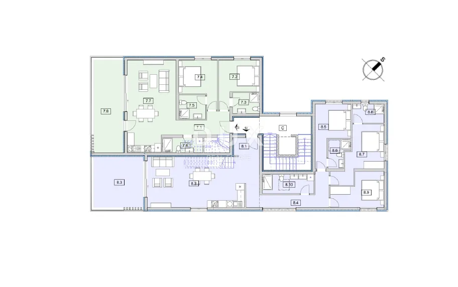 vodice, srima – penthouse s liftom, krovna terasa 109 m², 70m od plaže - slika 47