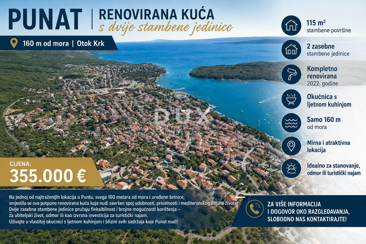 OTOK KRK, PUNAT - Kuća na odličnoj lokaciji, 160 m do mora.