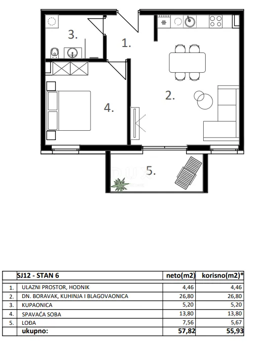 vodice, dvosobni stan, drugi kat, 57,82 m² - slika 9