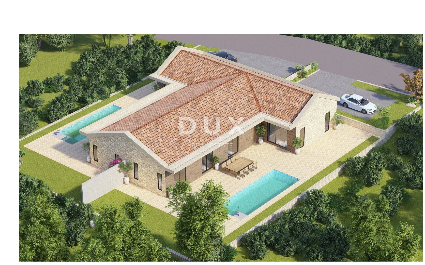 ISTRA,BARBAN - Građevinsko zemljište s građevinskom dozvolom za dvojnu kuću s bazenom