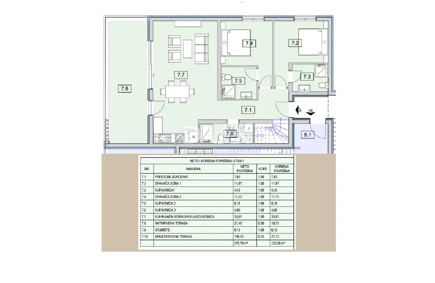 vodice, srima – penthouse s liftom, krovna terasa 109 m², 70m od plaže - slika 46