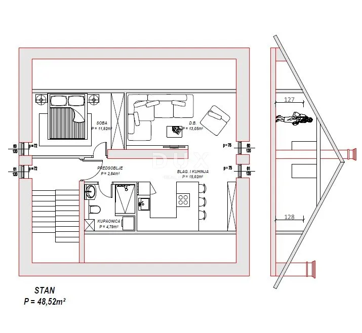 zadar, vruljica, 1-sobni stan, 48,52 m2, potkrovlje, pogled - slika 13