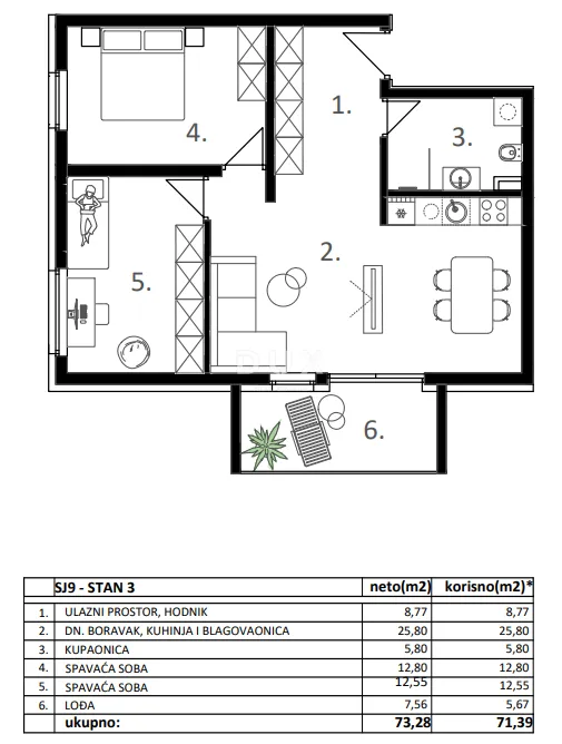 vodice, trosobni stan, prvi kat, 73,28 m² - slika 11
