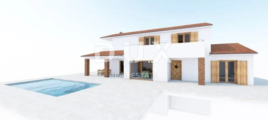 OTOK KRK, KRAS - Zemljište 2207 m2, projekt vile s bazenom s započetom gradnjom - Kras, Dobrinj