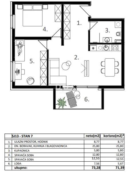 vodice, trosobni stan, drugi kat, 73,28 m² - slika 10