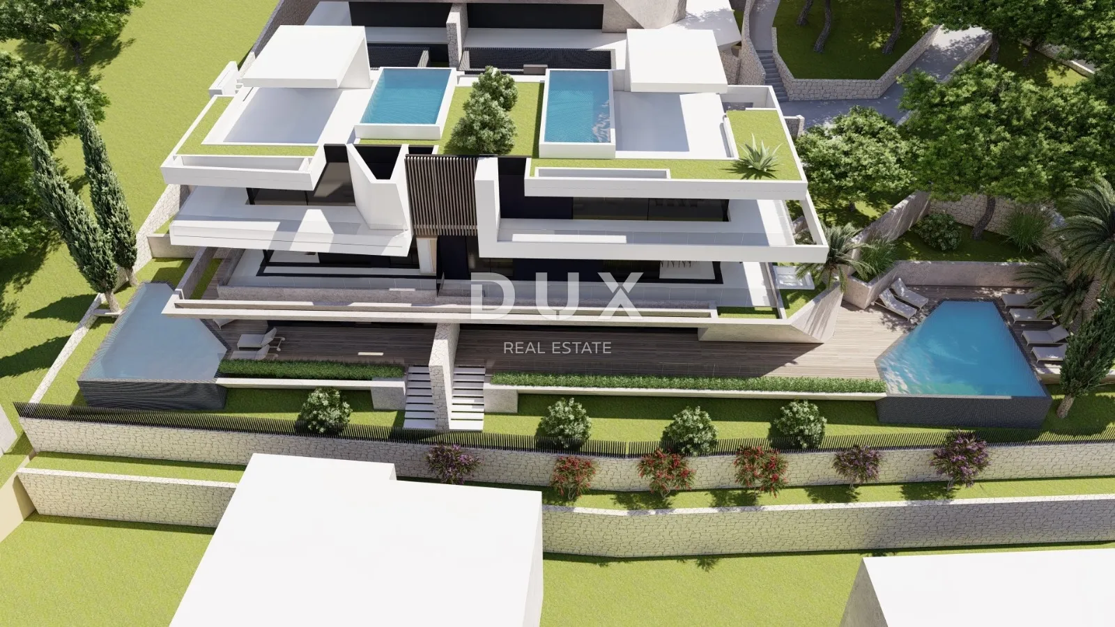 OPATIJA, CENTAR - novo - zemljište s projektima za 5 vila s bazenom iznad centra Opatije s panoramskim pogledom na more