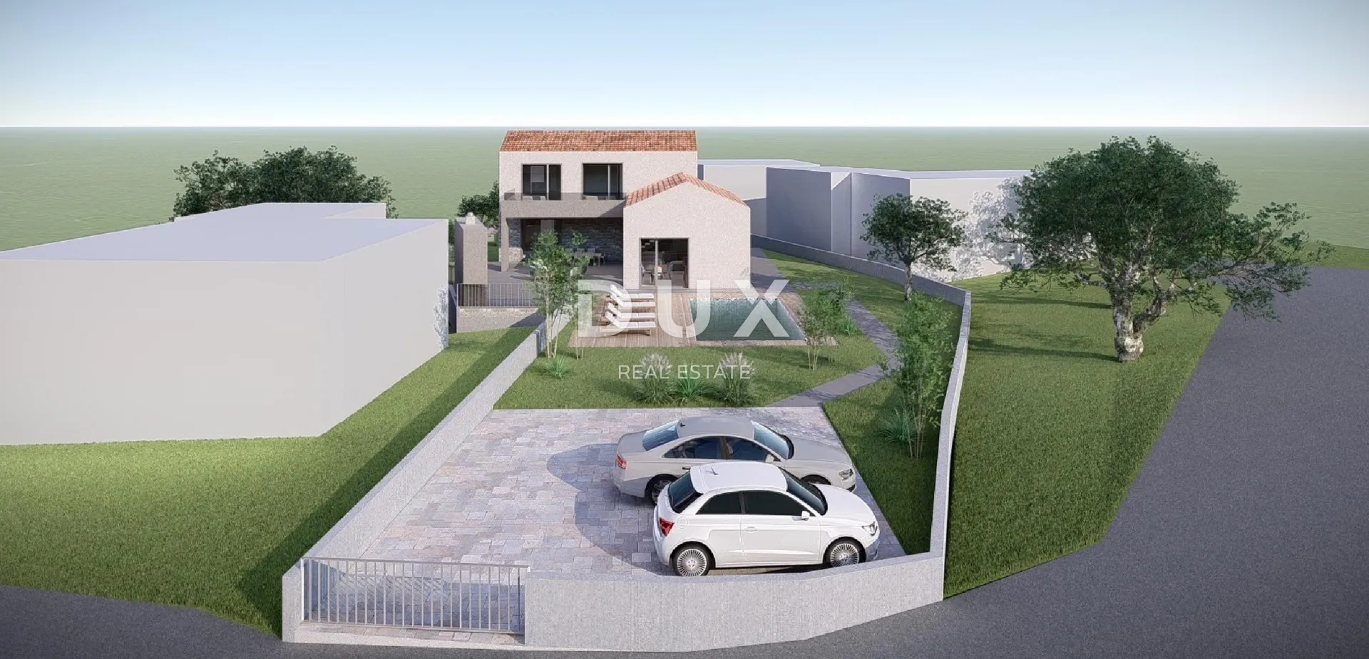 OTOK KRK, VRBNIK (okolica) - Građevinsko zemljište 916 m2 s projektom za kuću s bazenom