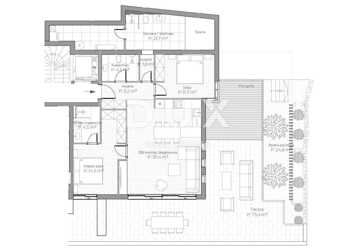 opatija, centar - stan 132m2 u novogradnji s vrtom, bazenom, garažom, pogled na more, centar opatije - slika 7