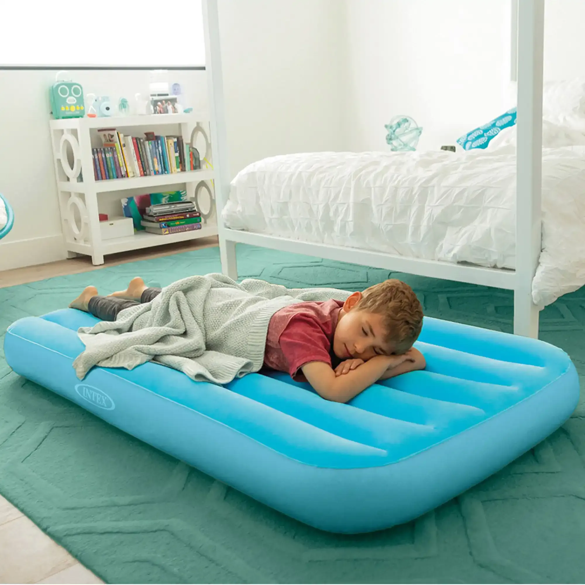 dječji krevet na napuhavanje cozy kidz s fiber-tech - svijetlo plava - slika 2