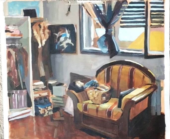 pogled u kut sobe - tempera na papiru - slika 2
