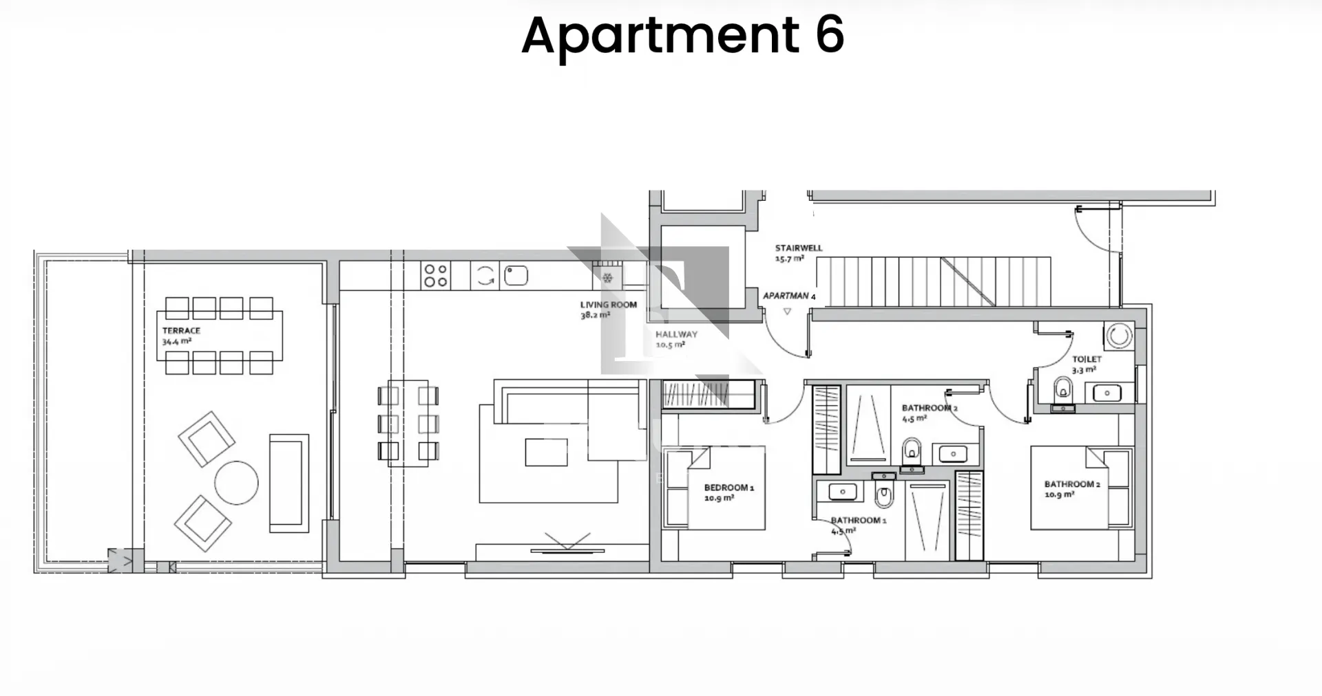 zadar - diklo - dvosoban penthouse s6 1. red do mora - 181,59m2 - slika 13