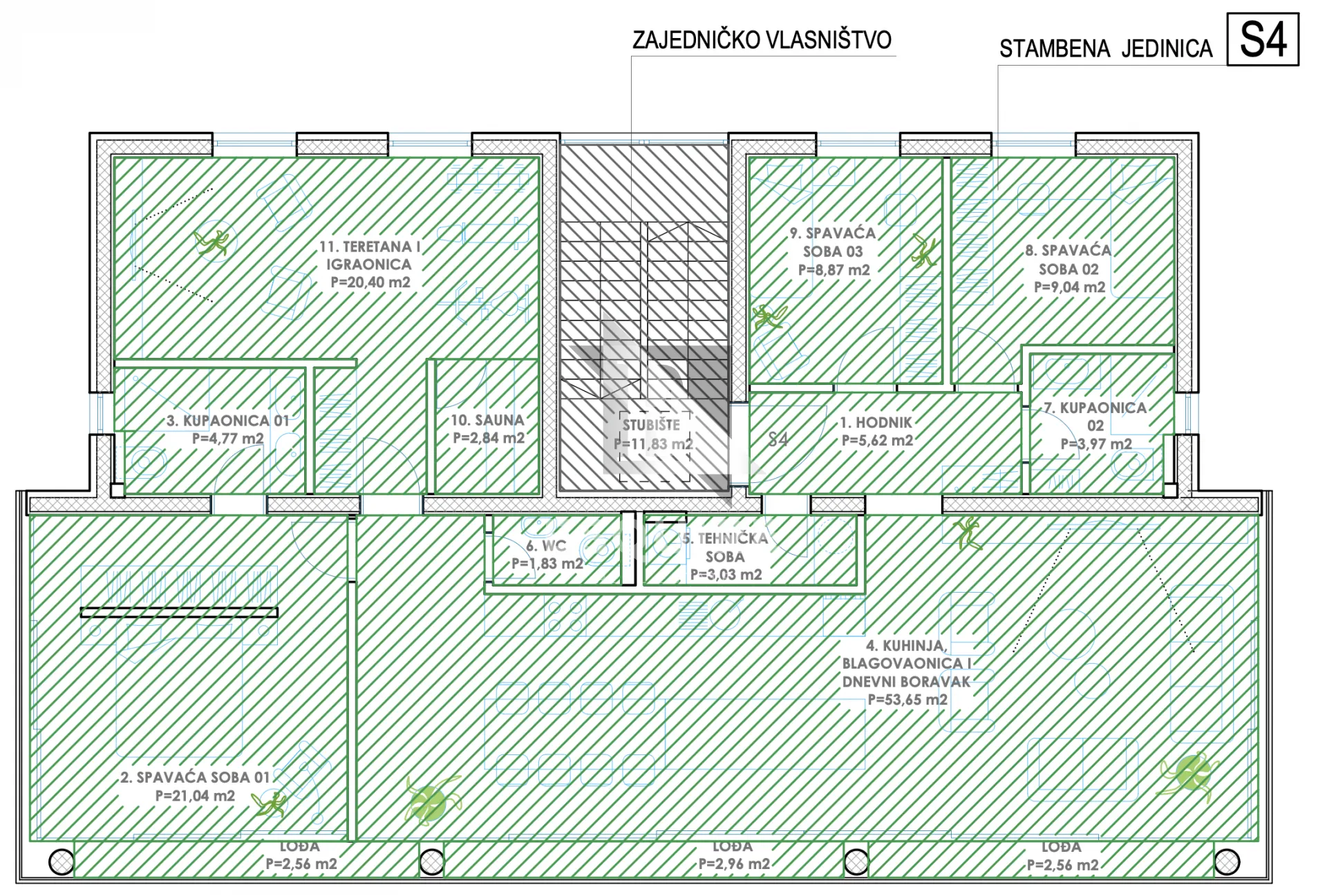zadar - diklo - trosobni stan z2s4 na 2. katu - 154m2 - slika 45