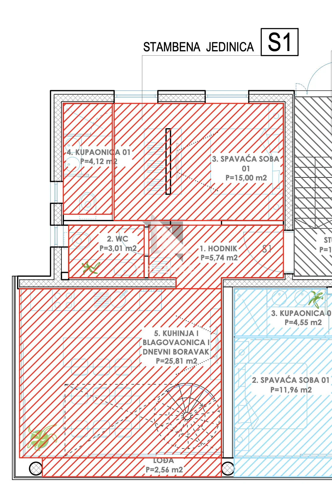 zadar - diklo - trosobni dvoetažni stan z2s1 - 116m2 - slika 48