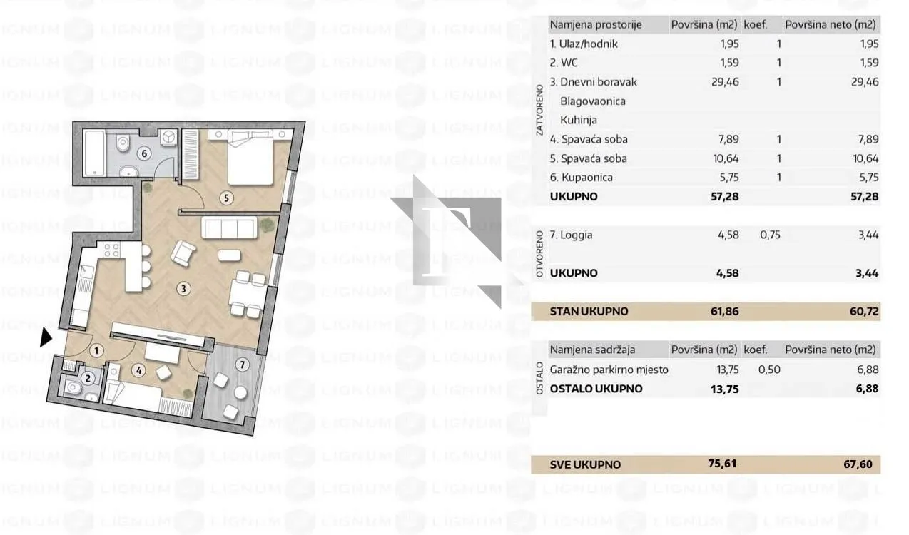 zadar - belafuža - dvosoban stan na 1. katu s liftom, garažno mjesto - 68m2 - slika 11