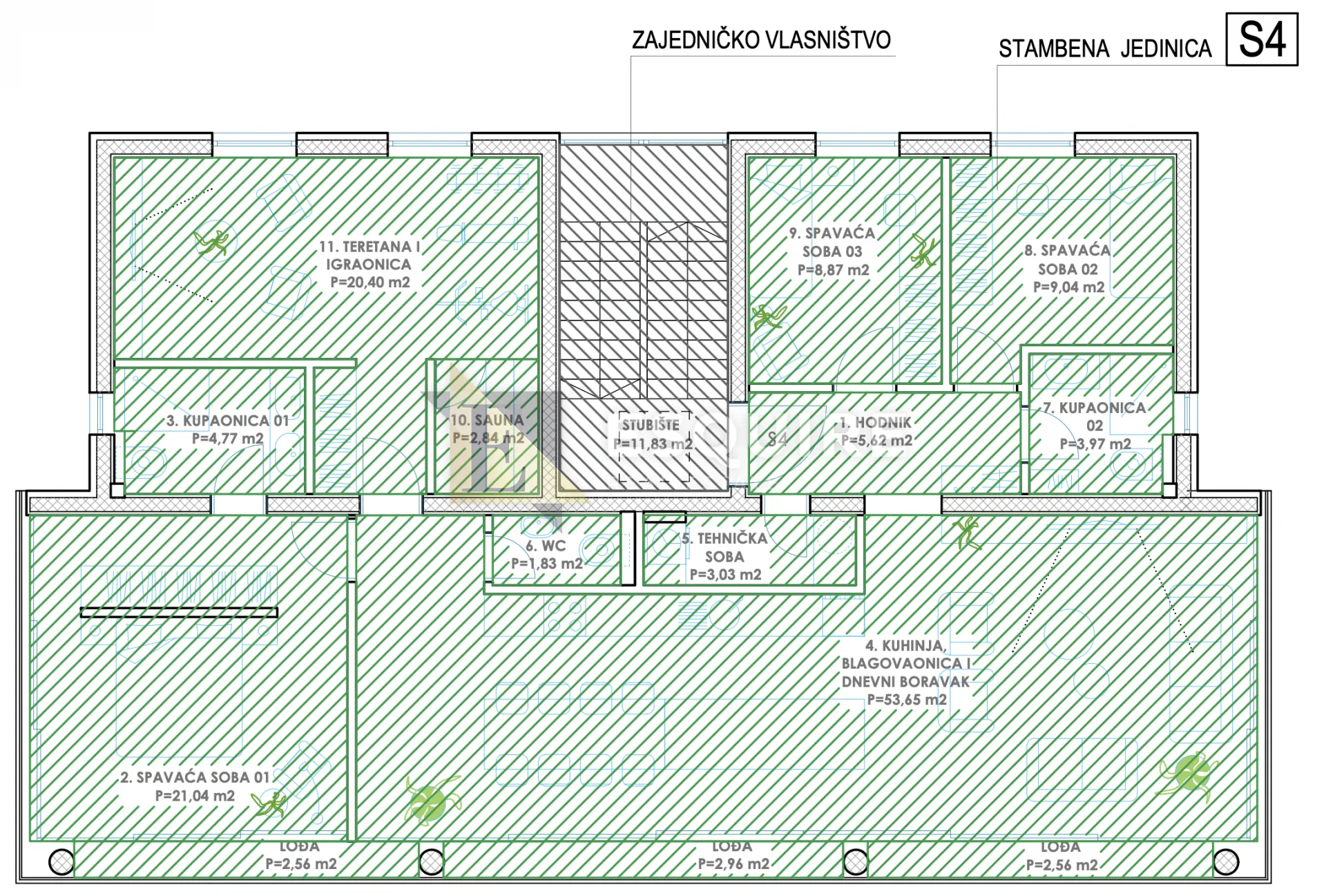 zadar - diklo - trosobni stan z2s4 na 2. katu - 154m2 - slika 45