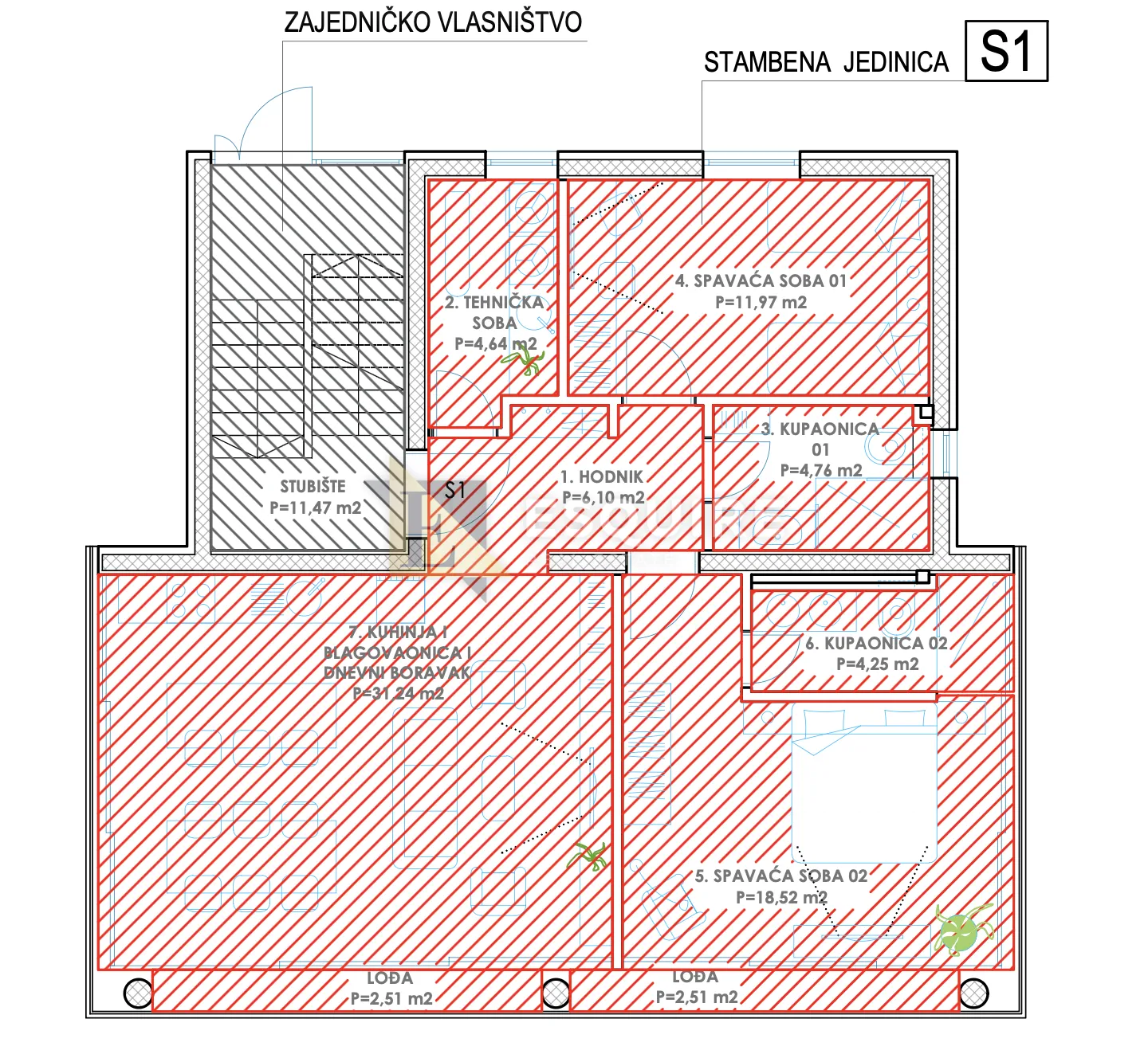 zadar - diklo - dvosobni stan u prizemlju s vrtom z3s1 - 104m2 - slika 45