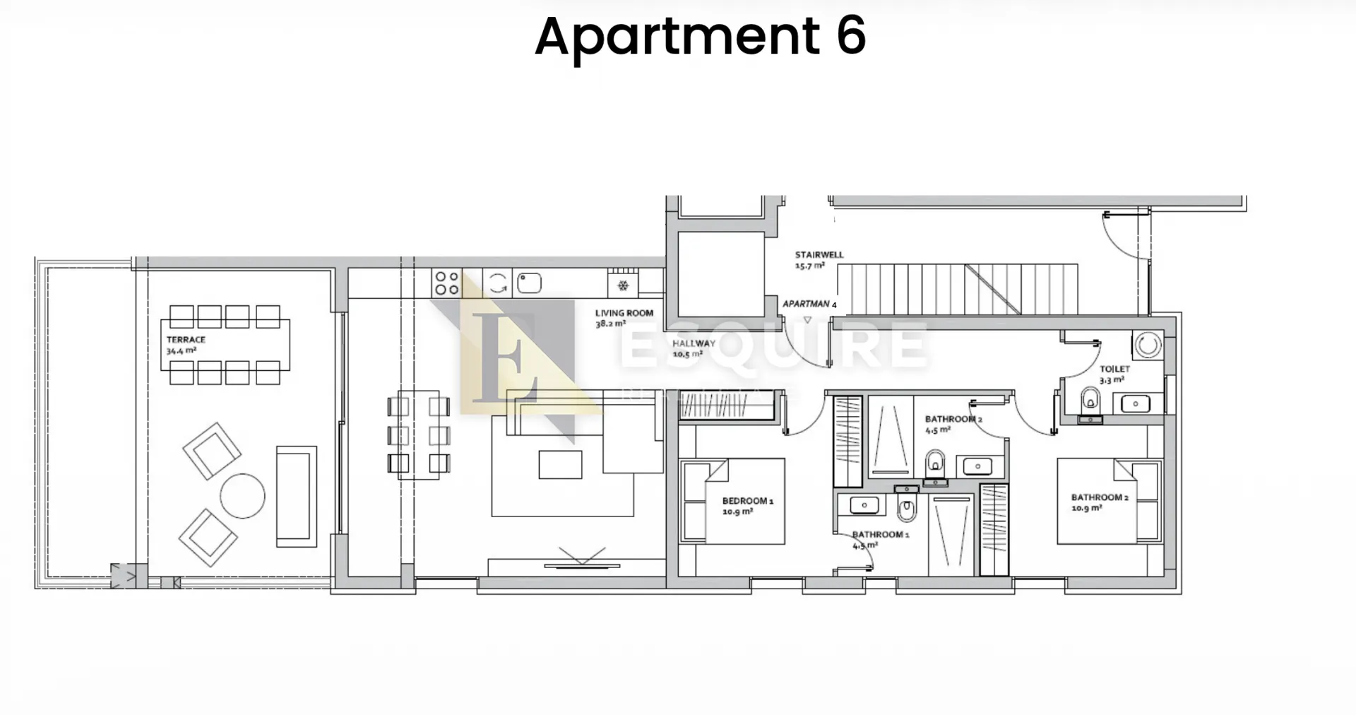 zadar - diklo - dvosoban penthouse s6 1. red do mora - 181,59m2 - slika 13