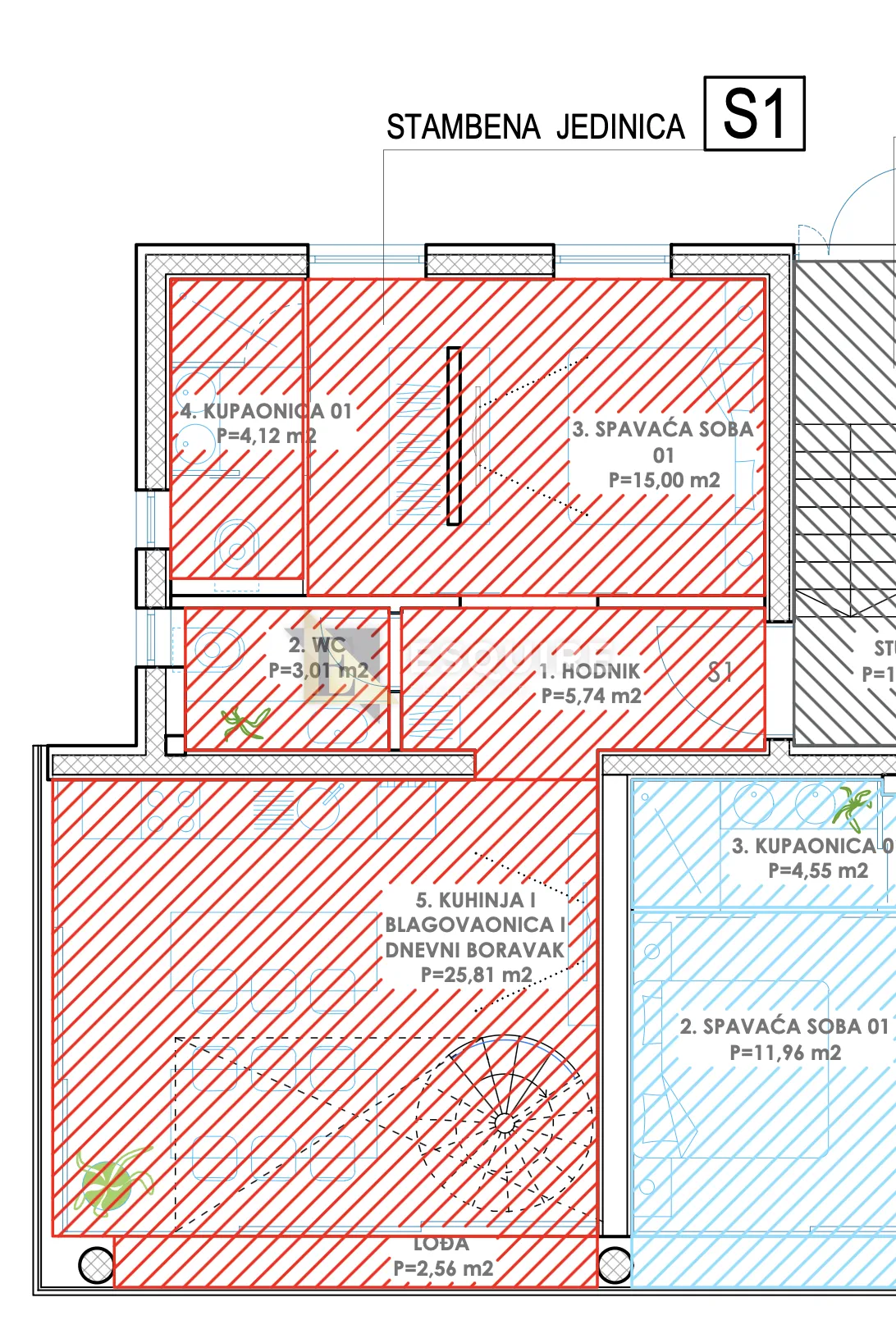 zadar - diklo - trosobni dvoetažni stan z2s1 - 116m2 - slika 48