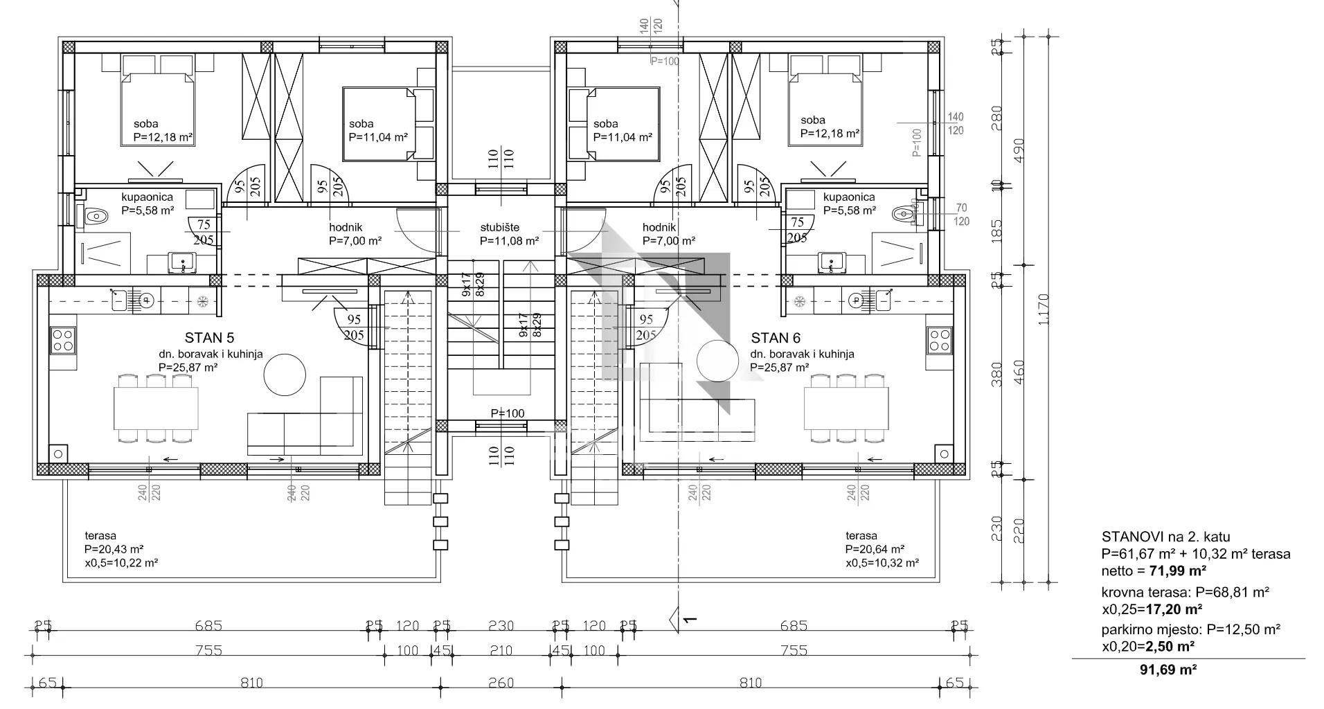 sukošan - dvosoban penthouse s6, izlaz iz stana na krovnu terasu - 92m2! - slika 21