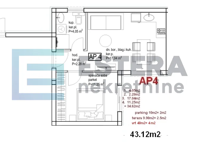 apartman ap4 43 m2 prodaja pakoštane, drage, 2s, priz , parking, vrt, terasa - slika 10