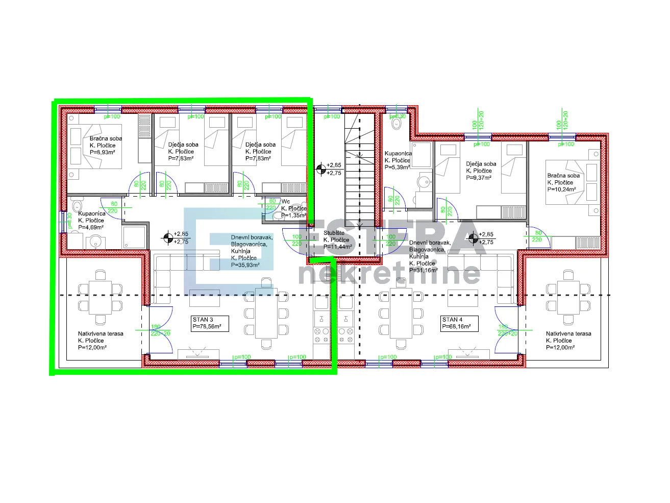 apartman prodaja novogradnja, pakoštane, 85 m2, 4s, priz, parking, vrt - slika 14