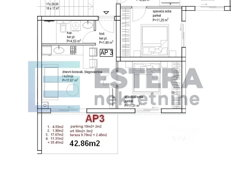 apartman ap3 43 m2 prodaja pakoštane, drage, 2s, priz , parking, vrt, terasa - slika 10