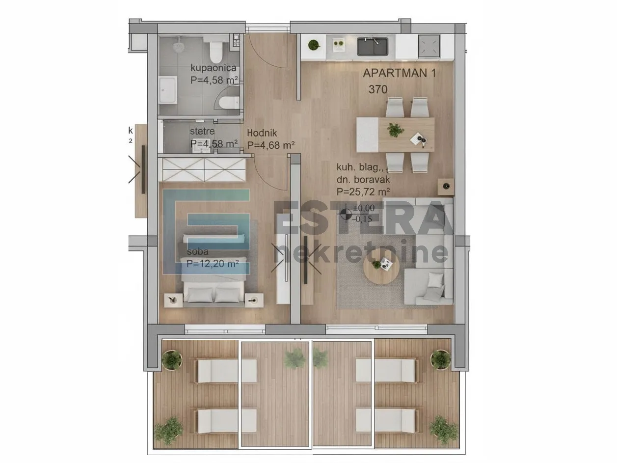 apartman a1 60 m2 prodaja turanj, 2s, priz, parking, vrt, 250 m od mora - slika 2