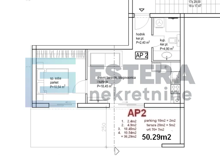 apartman ap2 50 m2 prodaja pakoštane, drage, 2s, priz , parking, vrt, terasa - slika 10