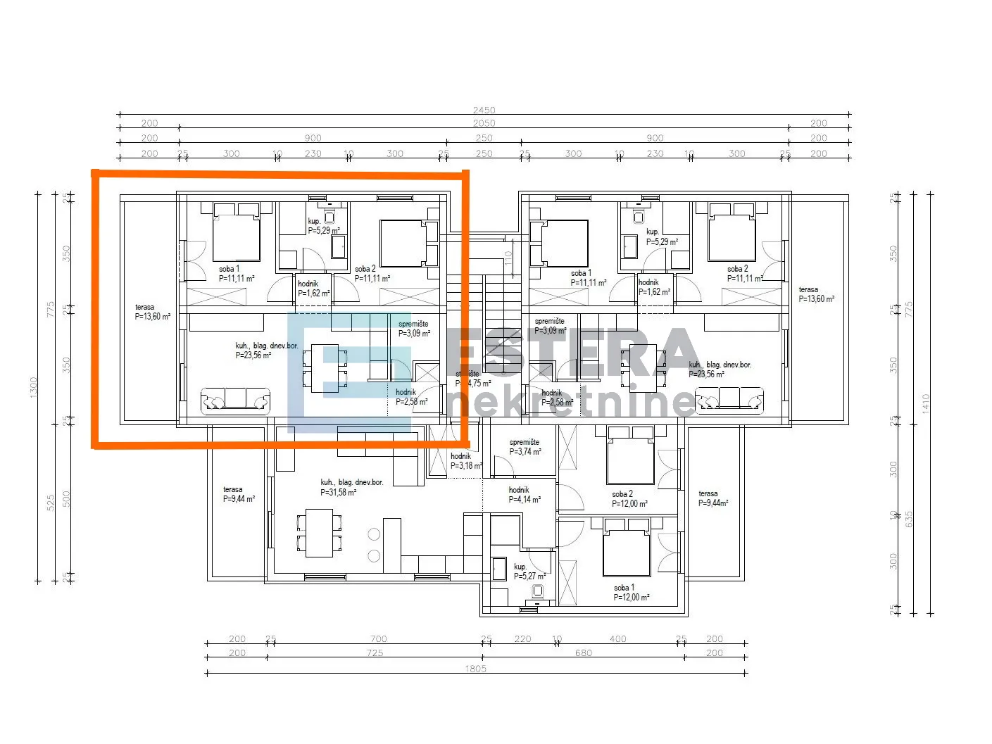 apartman s6 96 m2 prodaja turanj, 3s, 2. kat, krovna terasa, parking, 500 m od mora - slika 10