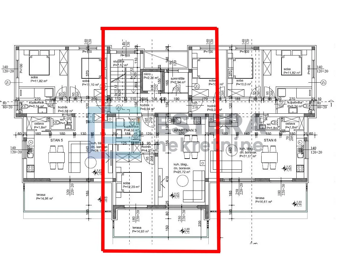 apartman a3 68 m2 prodaja turanj, 2s, 2. kat, 1 parking, krovna terasa, 250 m od mora - slika 17