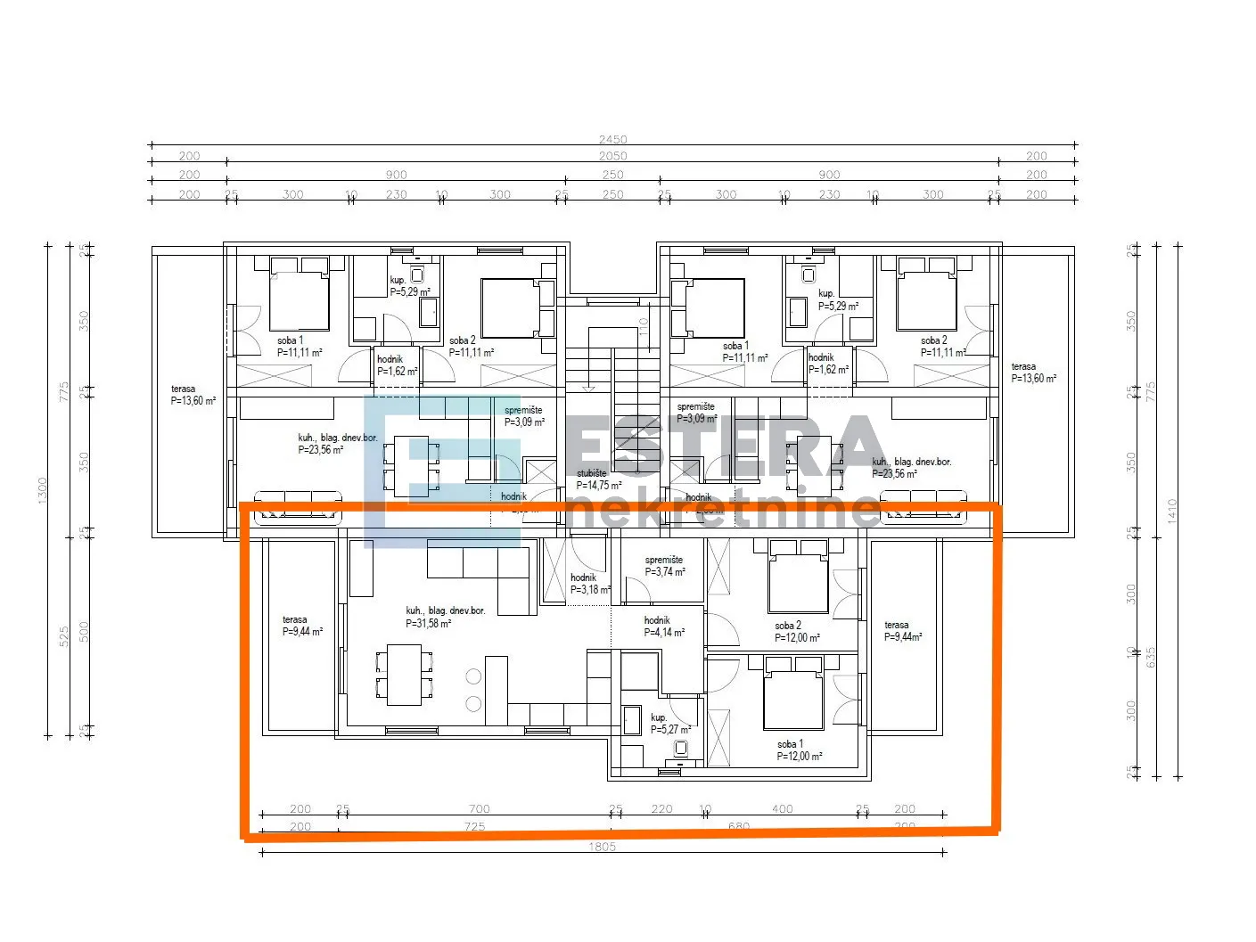 apartman s5 92 m2 prodaja turanj, 3s, 1. kat, terasa, parking, 500 m od mora - slika 10