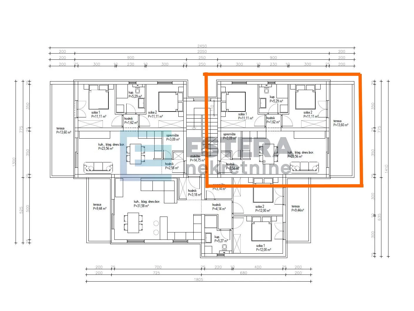 apartman s7 96 m2 prodaja turanj, 3s, 2. kat, krovna terasa, parking, 500 m od mora - slika 10