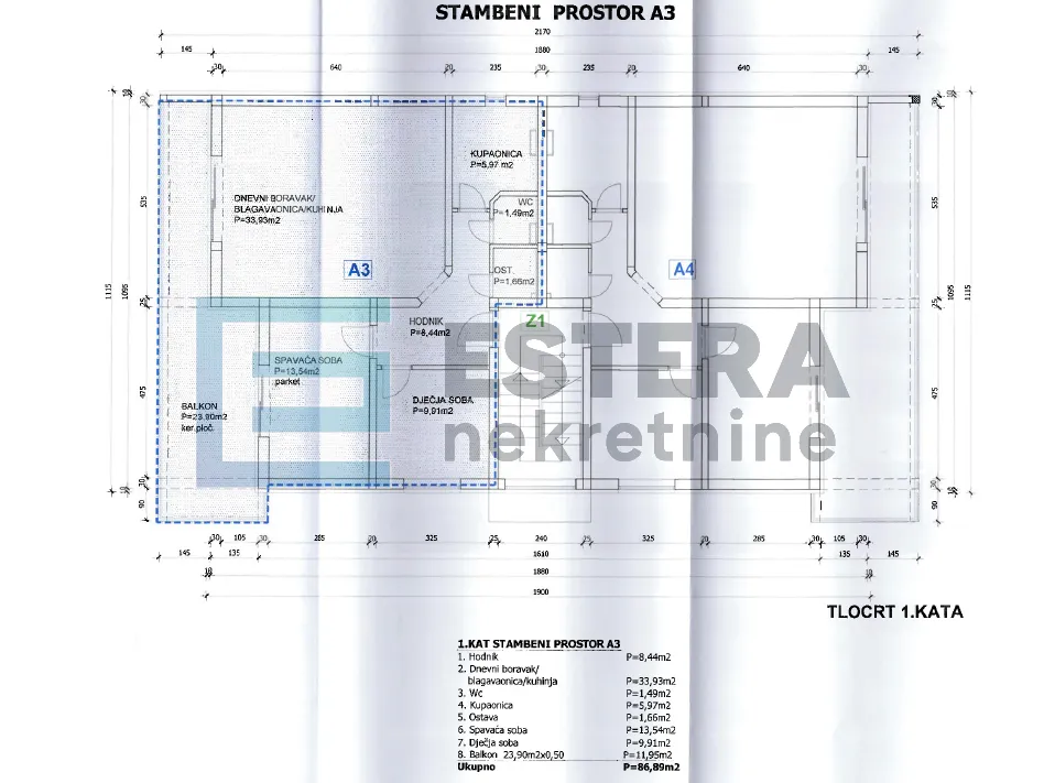 apartman 87 m2 prodaja privlaka, 3s, 1. kat, balkon, parking, 150 m od mora - slika 17