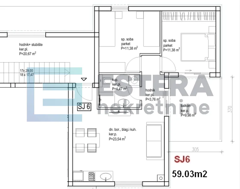 apartman sj6 59 m2 prodaja pakoštane, drage, 3s, 2.kat , parking, terasa - slika 10