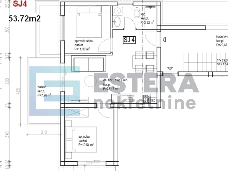apartman sj4 54 m2 prodaja pakoštane, drage, 3s, 2.kat , parking, terasa - slika 10