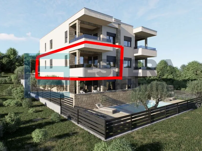 Apartman 69 m2 PRODAJA NOVOGRADNJA 3s, priz, zajednički bazen - Mandre, Kolan