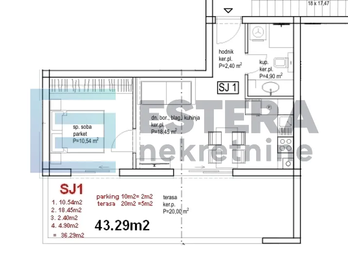 apartman sj1 43 m2 prodaja pakoštane, drage, 2s, 1.kat , parking, terasa - slika 10