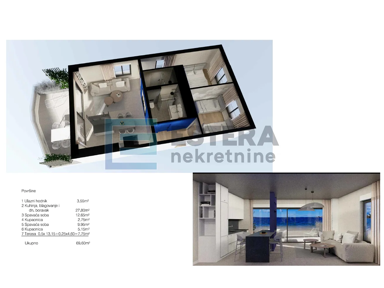 prodaja apartman, prvi red uz more, pogled, 69,60 m2 a3 - slika 7