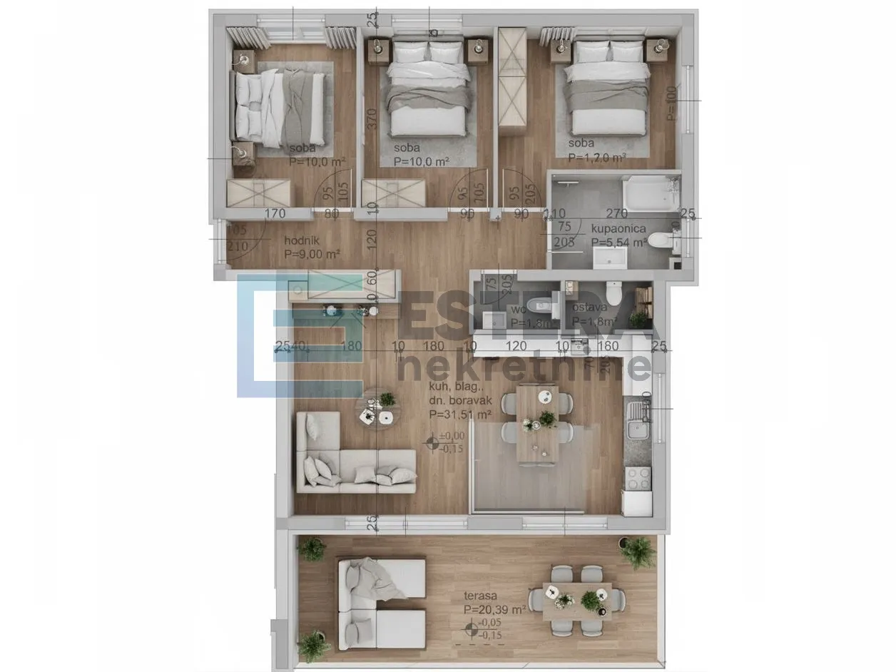 apartman s2 103 m2 prodaja turanj, 4s, priz, 2 parkinga, vrt, 250 m od mora - slika 2