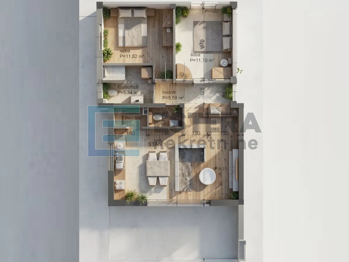 apartman s5 73 m2 prodaja turanj, 3s, 2. kat, parking, krovna terasa, 250 m od mora - slika 2