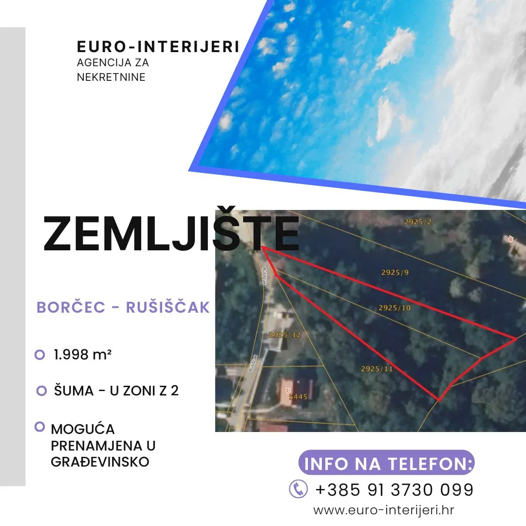 Borčec zemljište površine 1.998 m², bez provizije - Zagreb