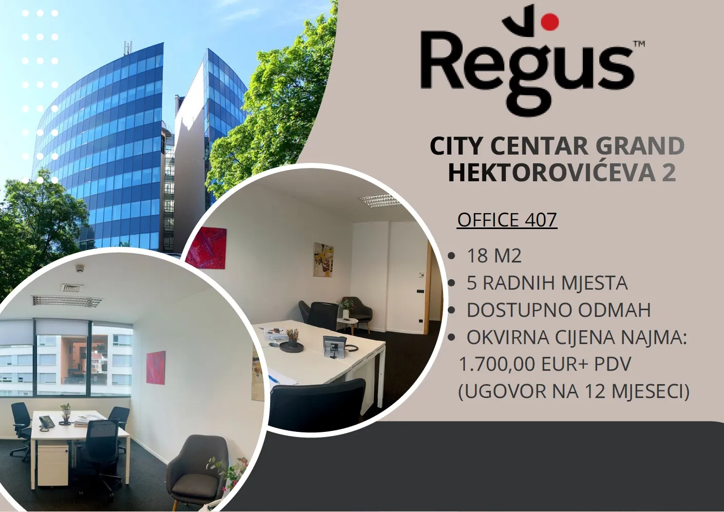 Zagreb, P. Hektorovića, zakup ureda 5 radnih mjesta