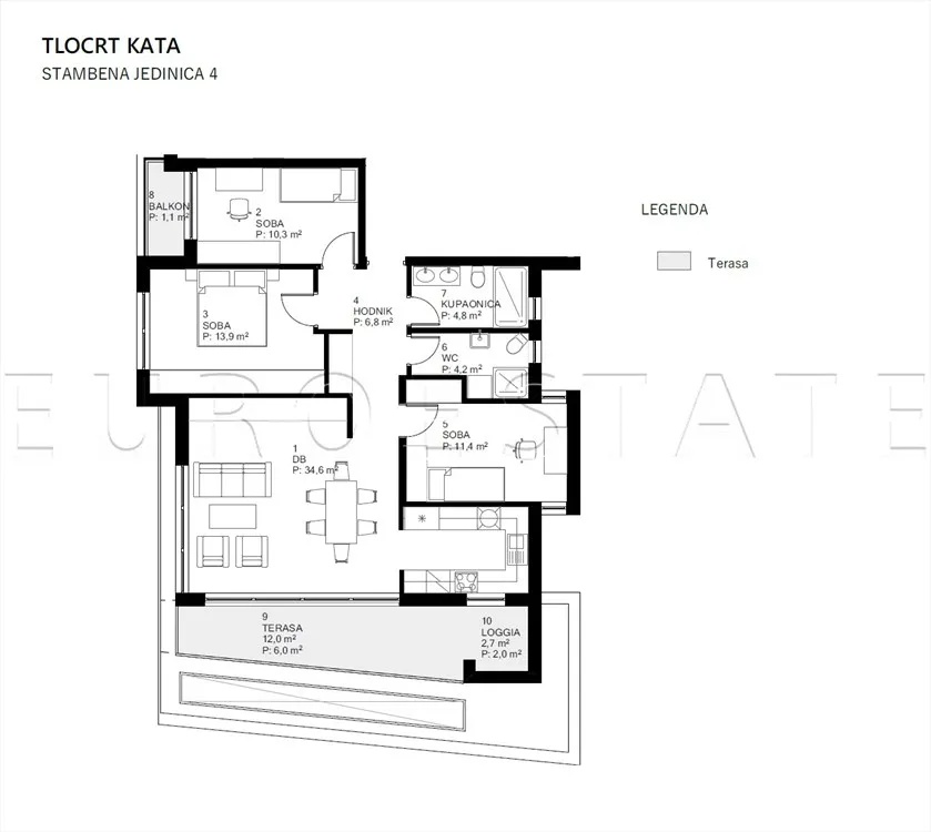 varaždin: novogradnja – luksuzan 4-soban stan sa parkingom, ukupno 115.40 m2, 1. kat - slika 8