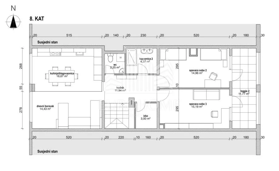 martinovka - adaptiran dvoetažni 4-s stan, 128.5 m², 2 lođe - slika 21