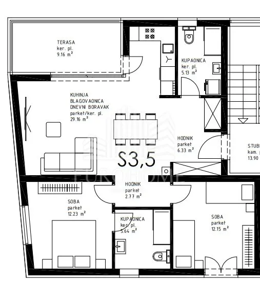 privlaka, sabunike, novogradnja, trosobni stan 77,99m2+parking - slika 10