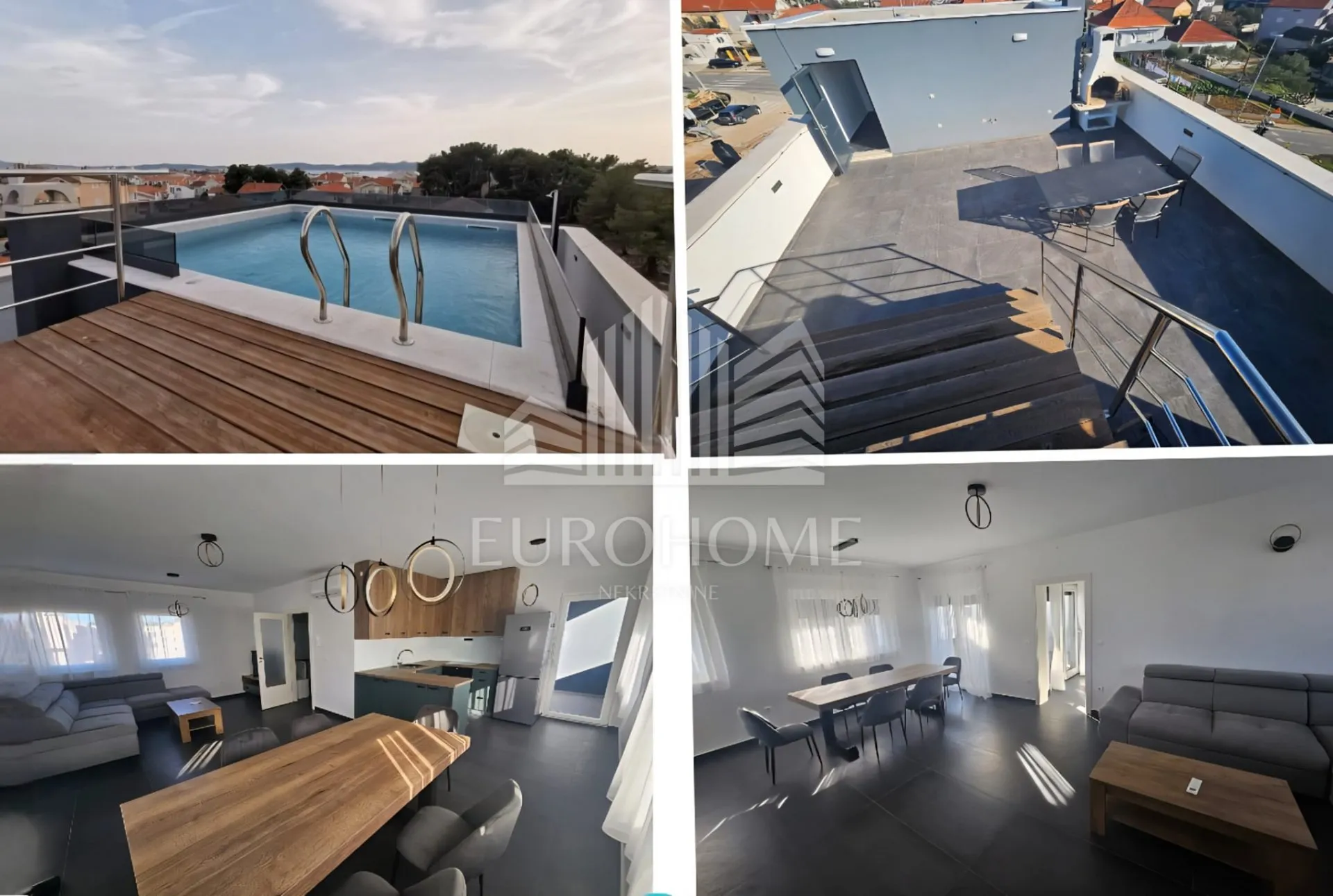 Zadar-Petrići, nov penthouese sa krovnom trasom i bazenom, potpuno namješten,146m2