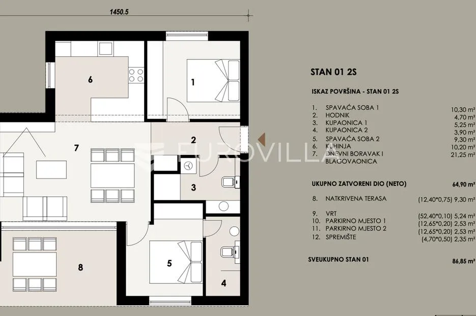 zadar, borik moderno koncipiran dvosobni stan u prizemlju s vrtom 85,59 m², s1 - slika 6