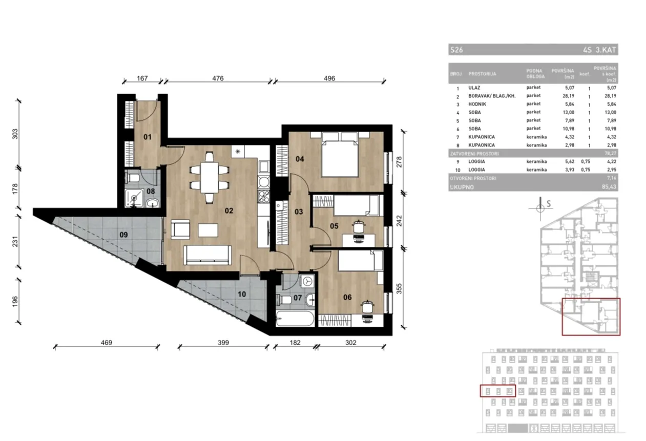 zagreb, vrapče, novogradnja, četverosoban stan na trećem katu s dvije loggie, 85,43 m² - slika 4